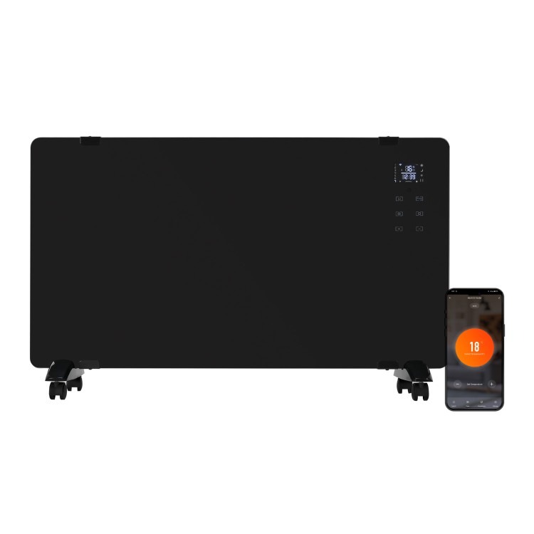 electriQ 2000W Smart Designer Glass Panel Heater - Wall Mountable & Bathroom Safe - Black - Image 2