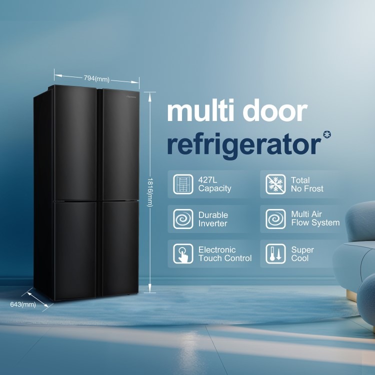 Fridgemaster 427 Litre Four Door American Fridge Freezer - Black - Image 3