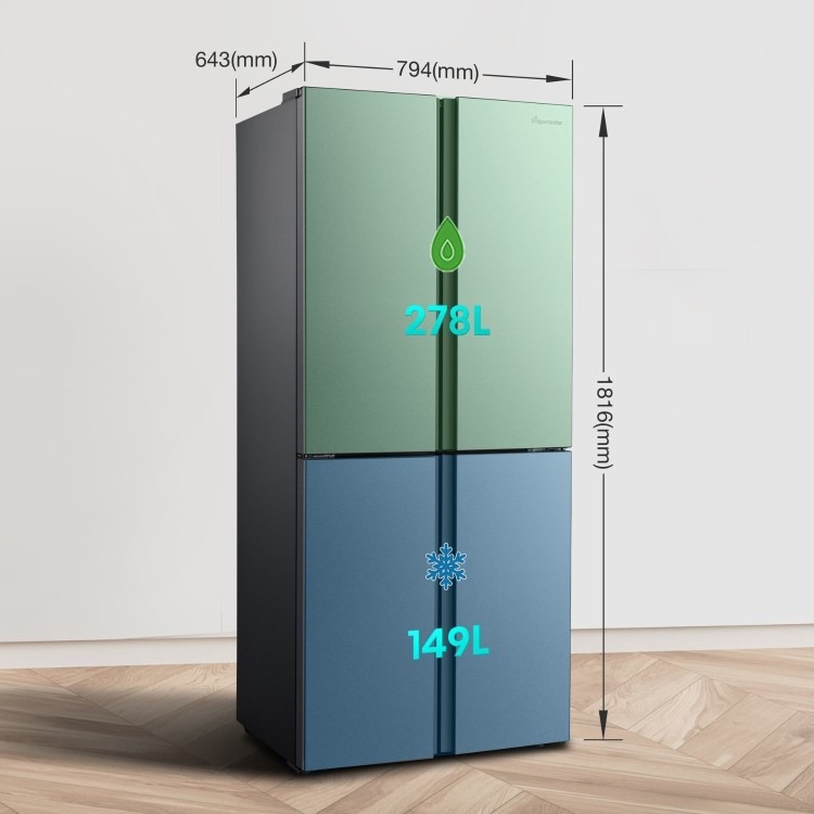 Fridgemaster 427 Litre Four Door American Fridge Freezer - Silver - Image 2