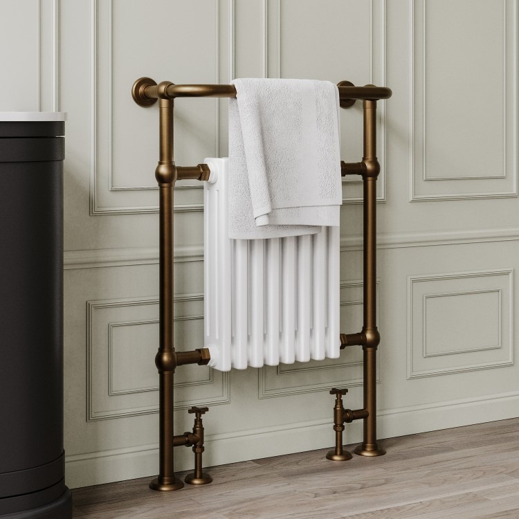 White and Bronze Traditional Column Radiator with Towel Rail 952 x 659mm - Regent - Image 3
