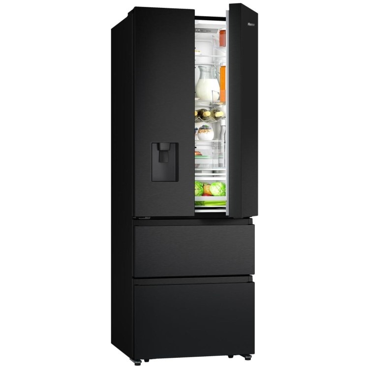 Hisense PureFlat Slim 485 Litre French Style American Fridge Freezer - Black - Image 2