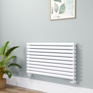 Sorrento Linea White Oval Designer Radiator 590x1000mm Double Panel 3693 BTU - Horizontal Bars