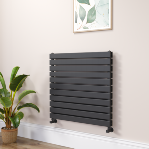 Riace Linea Midnight Black Flat Designer Radiator 770x800mm Double Panel 3720 BTU - Horizontal Bars