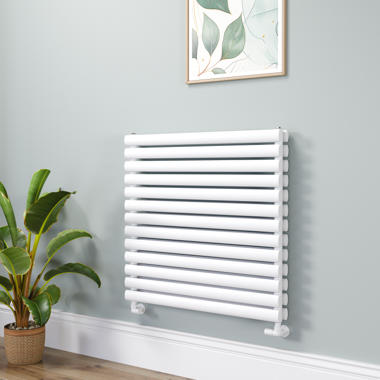 Sorrento Linea White Oval Designer Radiator 767x800mm Double Panel 3932 BTU - Horizontal Bars