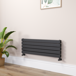 Riace Linea Midnight Black Flat Designer Radiator 350x1000mm Double Panel 2068 BTU - Horizontal Bars