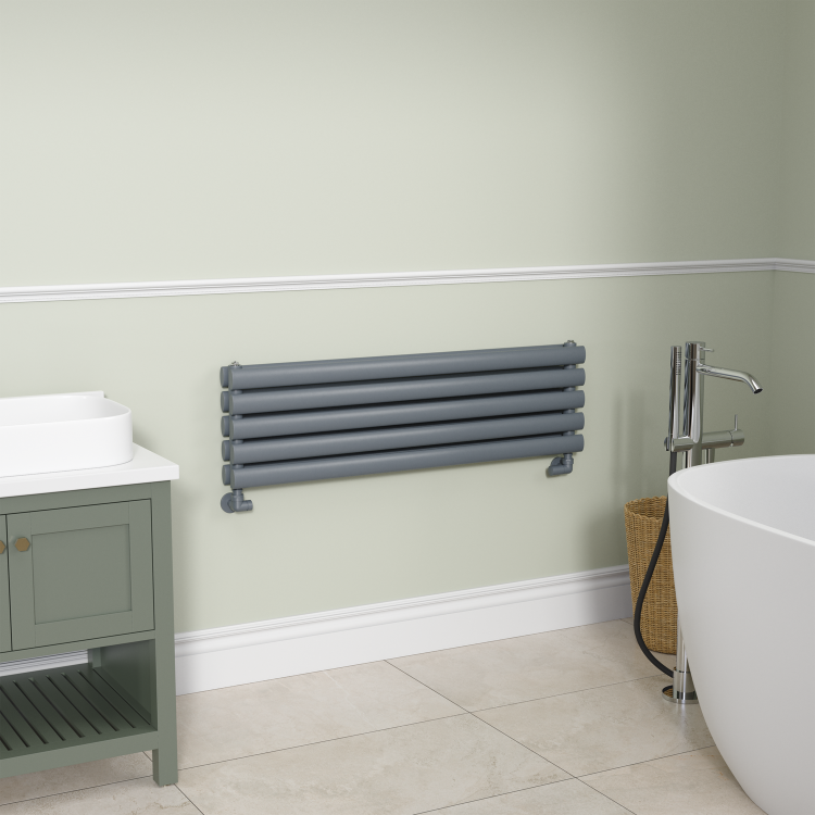 Sorrento Linea Dark Grey Anthracite Oval Designer Radiator 295x1000mm Double Panel 1846 BTU - Horizontal Bars - Image 2
