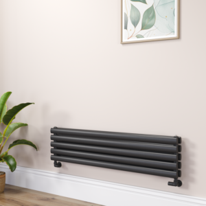 Sorrento Linea Midnight Black Oval Designer Radiator 295x1200mm Double Panel 2177 BTU - Horizontal Bars