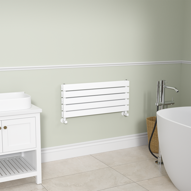 Riace Linea White Flat Designer Radiator 350x800mm Double Panel 1693 BTU - Horizontal Bars - Image 2