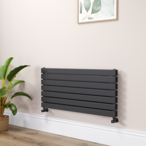 Riace Linea Midnight Black Flat Designer Radiator 490x1000mm Double Panel 2898 BTU - Horizontal Bars