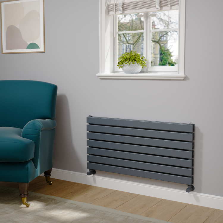 Riace Linea Dark Grey Anthracite Flat Designer Radiator 490x1000mm Double Panel 2898 BTU - Horizontal Bars - Image 2