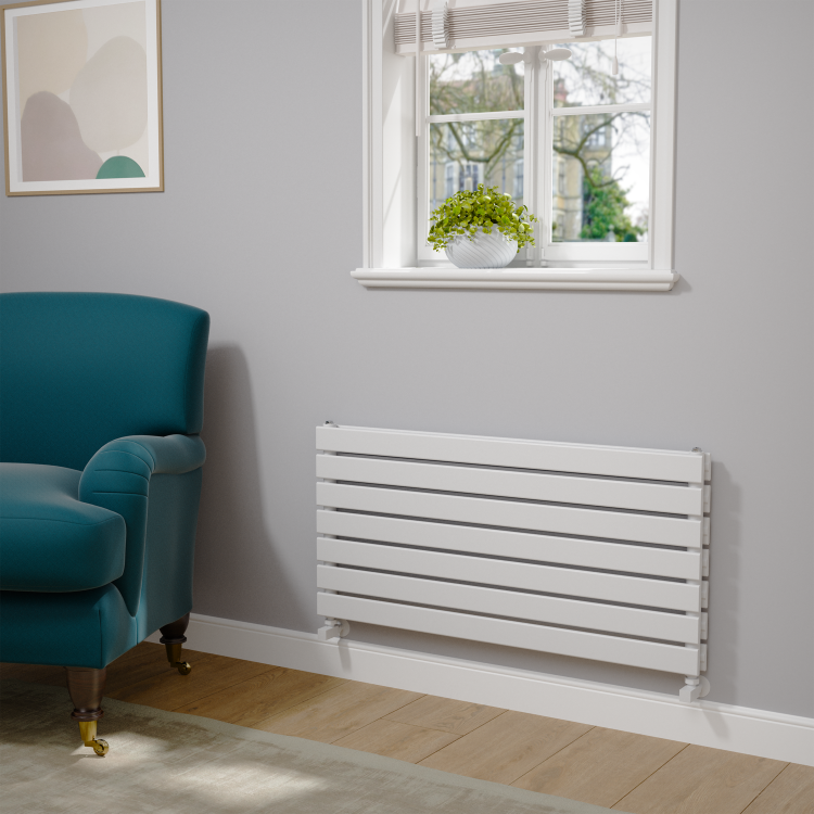 Riace Linea White Flat Designer Radiator 490x1000mm Double Panel 2898 BTU - Horizontal Bars - Image 2