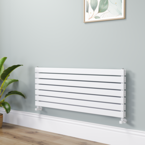 Riace Linea White Flat Designer Radiator 490x1200mm Double Panel 3410 BTU - Horizontal Bars
