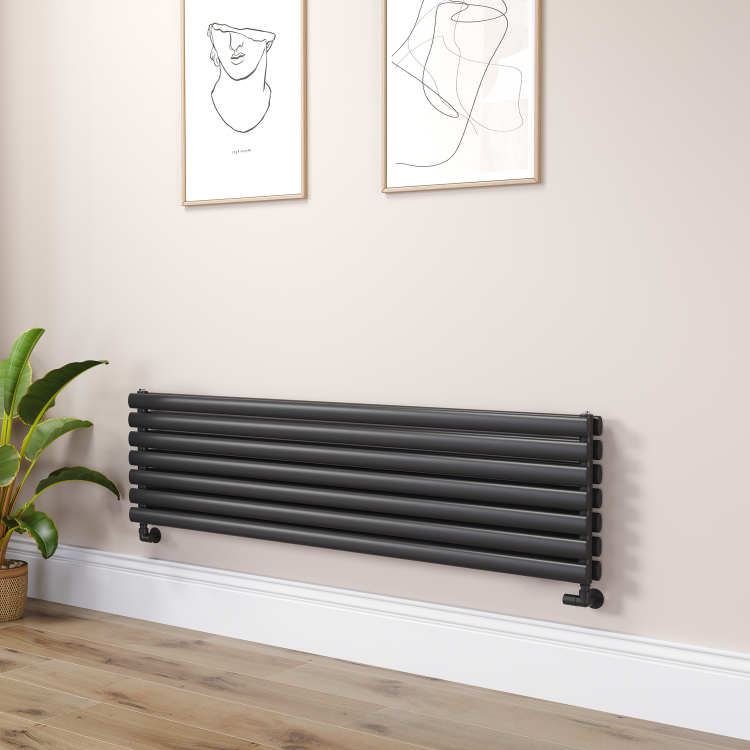 Sorrento Linea Midnight Black Oval Designer Radiator 767x1000mm Single Panel 3147 BTU - Horizontal Bars