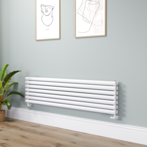 Sorrento Linea White Oval Designer Radiator 413x1600mm Double Panel 3973 BTU - Horizontal Bars