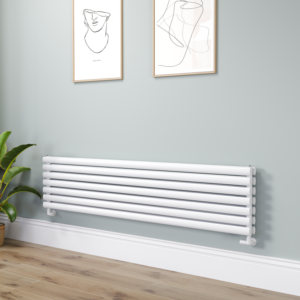 Sorrento Linea White Oval Designer Radiator 413x1800mm Double Panel 4437 BTU - Horizontal Bars