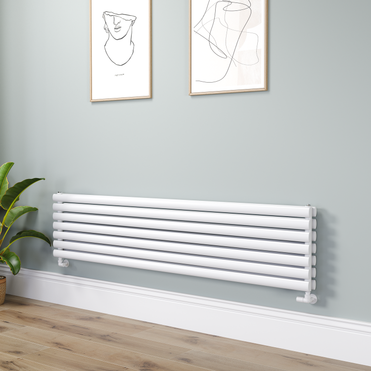Sorrento Linea White Oval Designer Radiator 413x1800mm Double Panel 4437 BTU - Horizontal Bars
