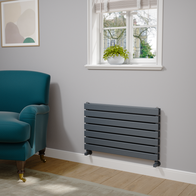 Riace Linea Dark Grey Anthracite Flat Designer Radiator 490x800mm Double Panel 2369 BTU - Horizontal Bars - Image 2