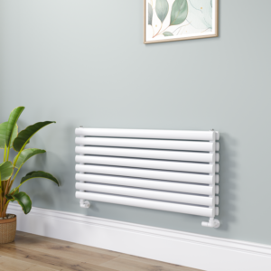 Sorrento Linea White Oval Designer Radiator 472x1000mm Double Panel 2952 BTU - Horizontal Bars