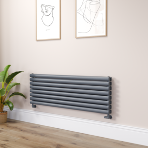 Sorrento Linea Dark Grey Anthracite Oval Designer Radiator 472x1400mm Double Panel 4010 BTU - Horizontal Bars