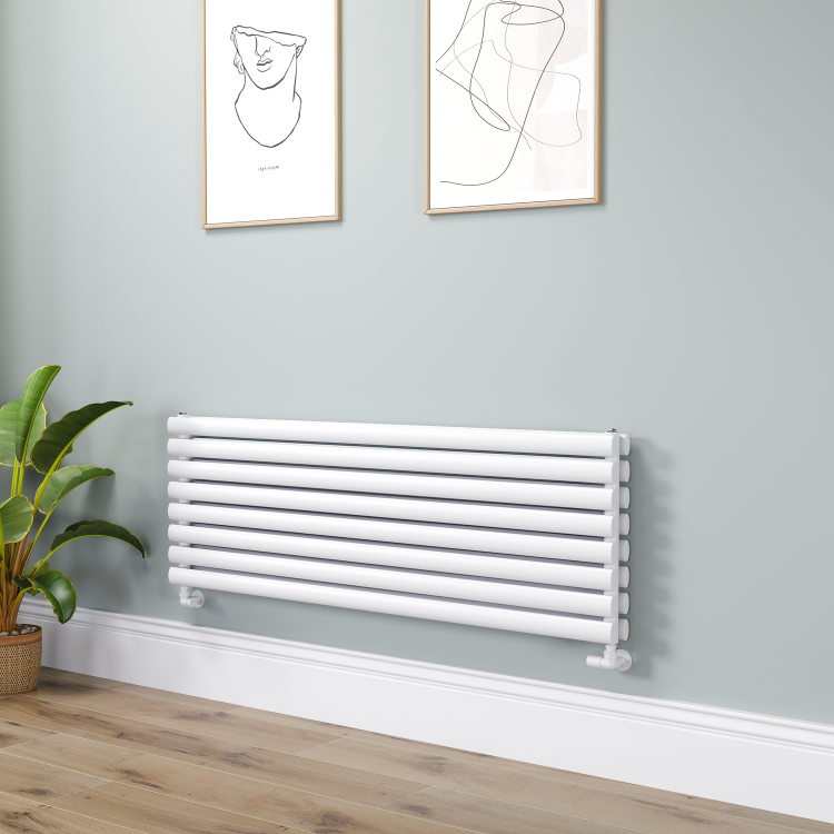 Sorrento Linea White Oval Designer Radiator 472x1400mm Double Panel 4010 BTU - Horizontal Bars