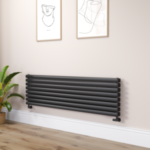 Sorrento Linea Midnight Black Oval Designer Radiator 472x1600mm Double Panel 4539 BTU - Horizontal Bars