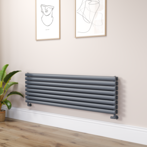 Sorrento Linea Dark Grey Anthracite Oval Designer Radiator 472x1600mm Double Panel 4539 BTU - Horizontal Bars