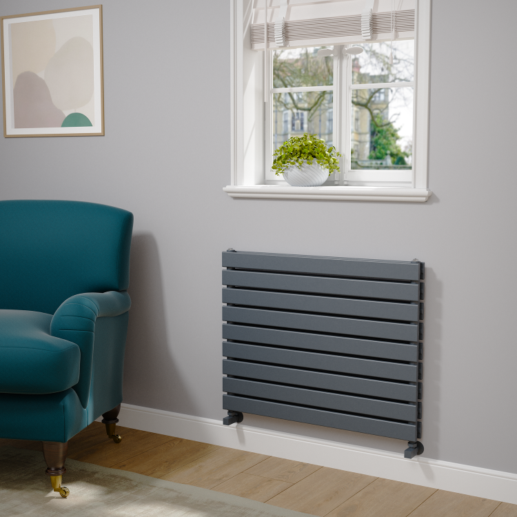 Riace Linea Dark Grey Anthracite Flat Designer Radiator 630x800mm Double Panel 3044 BTU - Horizontal Bars - Image 2