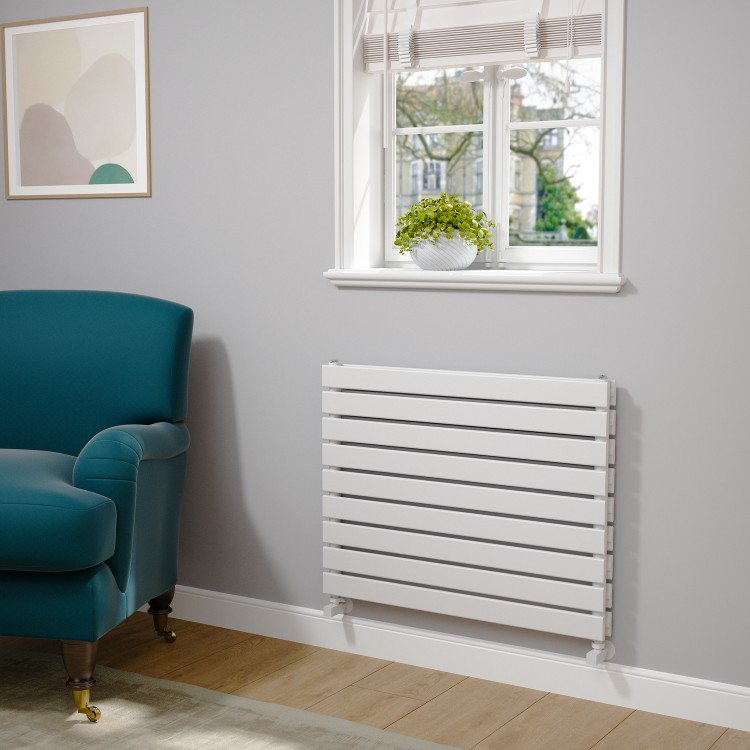 Riace Linea White Flat Designer Radiator 630x800mm Double Panel 3044 BTU - Horizontal Bars - Image 2
