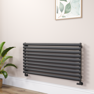 Sorrento Linea Midnight Black Oval Designer Radiator 590x1200mm Single Panel 2863 BTU - Horizontal Bars