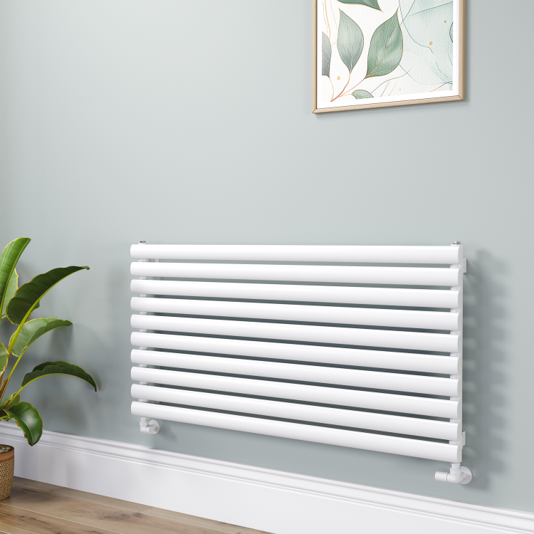 Sorrento Linea White Oval Designer Radiator 590x1200mm Single Panel 2863 BTU - Horizontal Bars