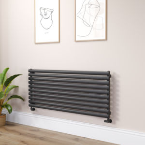 Sorrento Linea Midnight Black Oval Designer Radiator 590x1400mm Single Panel 3317 BTU - Horizontal Bars