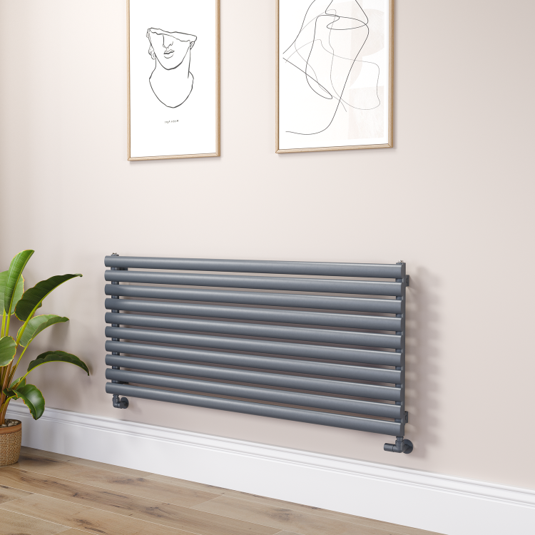 Sorrento Linea Dark Grey Anthracite Oval Designer Radiator 590x1400mm Single Panel 3317 BTU - Horizontal Bars