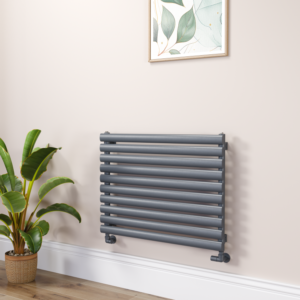 Sorrento Linea Dark Grey Anthracite Oval Designer Radiator 590x800mm Single Panel 1983 BTU - Horizontal Bars