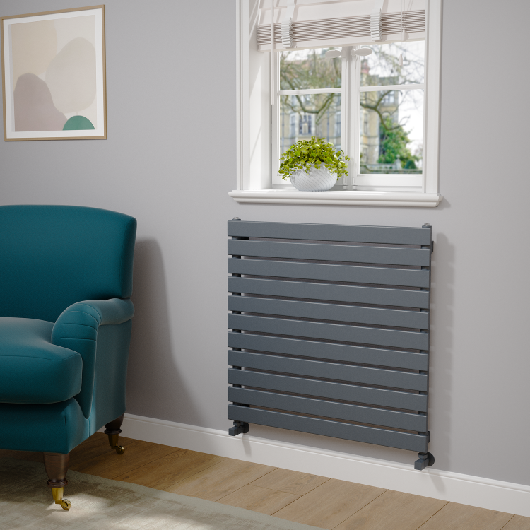 Riace Linea Dark Grey Anthracite Flat Designer Radiator 770x800mm Single Panel 2430 BTU - Horizontal Bars - Image 2