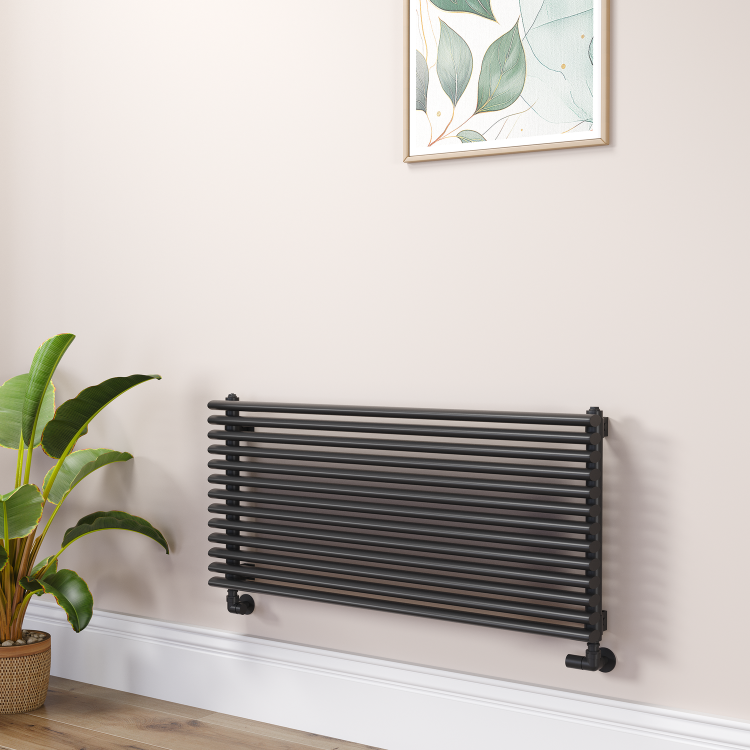 Ventura Linea Midnight Black Oval Unique Designer Radiator 455x1000mm Single Panel 2249 BTU - Horizontal Bars