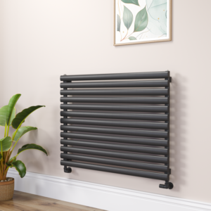 Sorrento Linea Midnight Black Oval Designer Radiator 767x1000mm Single Panel 3147 BTU - Horizontal Bars