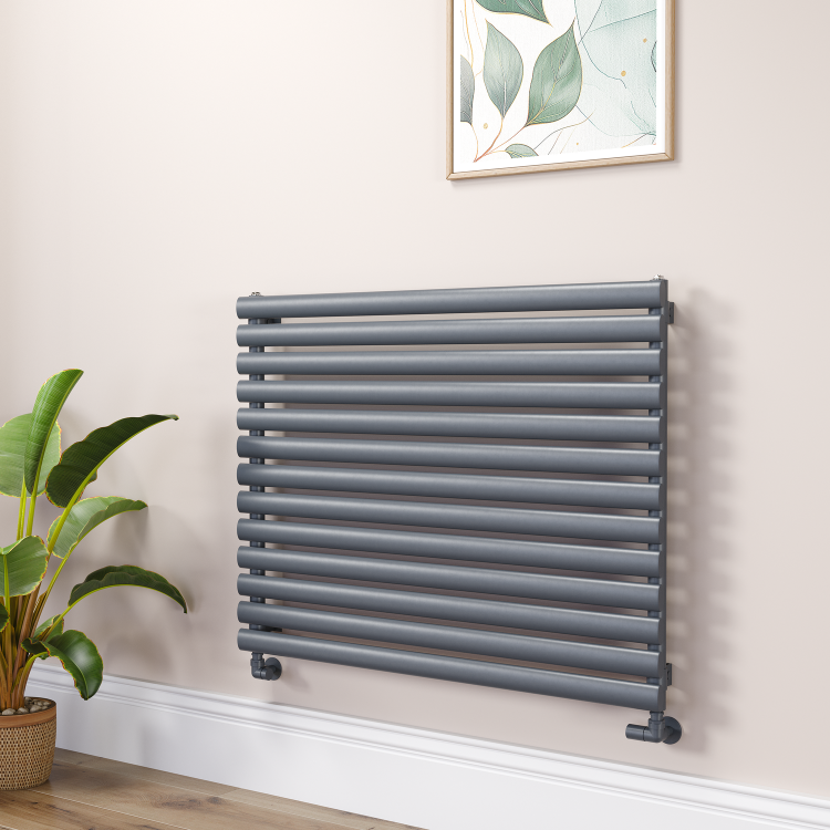 Sorrento Linea Dark Grey Anthracite Oval Designer Radiator 767x1000mm Single Panel 3147 BTU - Horizontal Bars