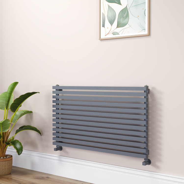 Ravello Linea Dark Grey Anthracite Square Designer Radiator 585x1000mm Single Panel 2785 BTU - Horizontal Bars