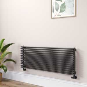 Ventura Linea Midnight Black Oval Unique Designer Radiator 455x1200mm Single Panel 2836 BTU - Horizontal Bars
