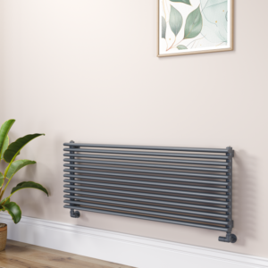 Ventura Linea Dark Grey Anthracite Oval Unique Designer Radiator 455x1200mm Single Panel 2836 BTU - Horizontal Bars
