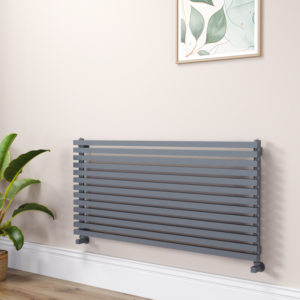 Ravello Linea Dark Grey Anthracite Square Designer Radiator 585x1200mm Single Panel 3287 BTU - Horizontal Bars