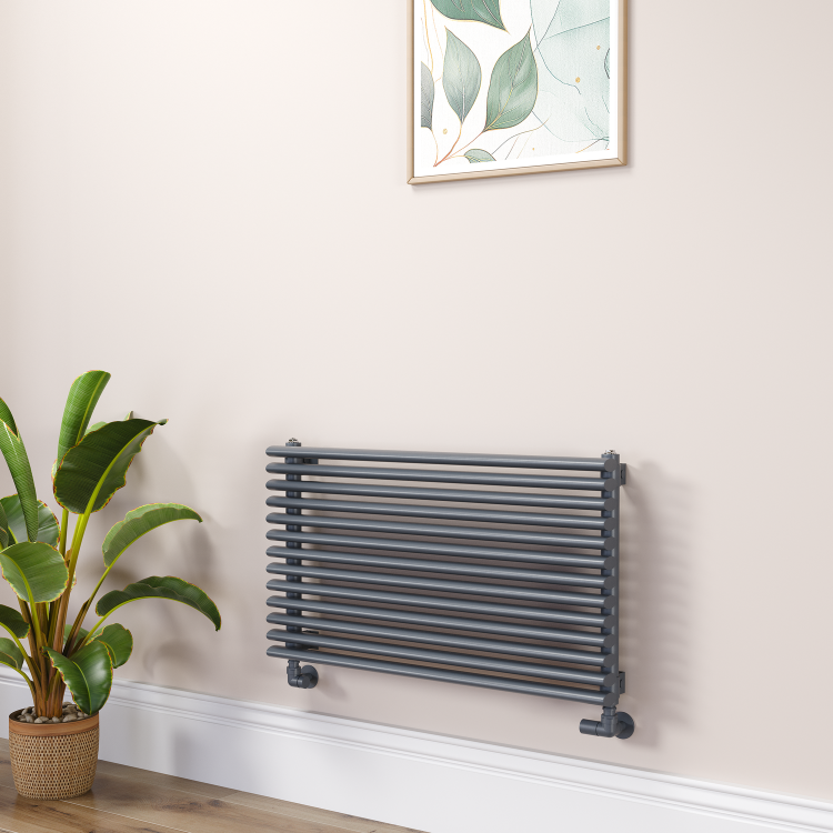 Ventura Linea Dark Grey Anthracite Oval Unique Designer Radiator 455x800mm Single Panel 1887 BTU - Horizontal Bars