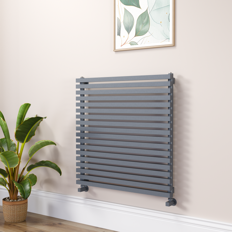 Ravello Linea Dark Grey Anthracite Square Designer Radiator 810x800mm Single Panel 3150 BTU - Horizontal Bars