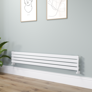 Riace Linea White Flat Designer Radiator 280x1800mm Single Panel 1898 BTU - Horizontal Bars