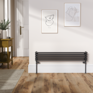 Ventura Linea Midnight Black Oval Unique Designer Radiator 175x1000mm Single Panel 945 BTU - Horizontal Bars