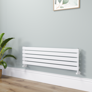 Riace Linea White Flat Designer Radiator 350x1200mm Single Panel 1601 BTU - Horizontal Bars