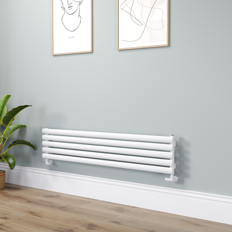 Sorrento Linea White Oval Designer Radiator 295x1400mm Single Panel 1659 BTU - Horizontal Bars