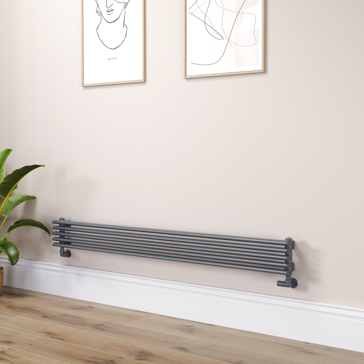 Ventura Linea Dark Grey Anthracite Oval Unique Designer Radiator 175x1600mm Single Panel 1553 BTU - Horizontal Bars