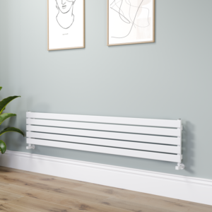 Riace Linea White Flat Designer Radiator 350x1800mm Single Panel 2372 BTU - Horizontal Bars