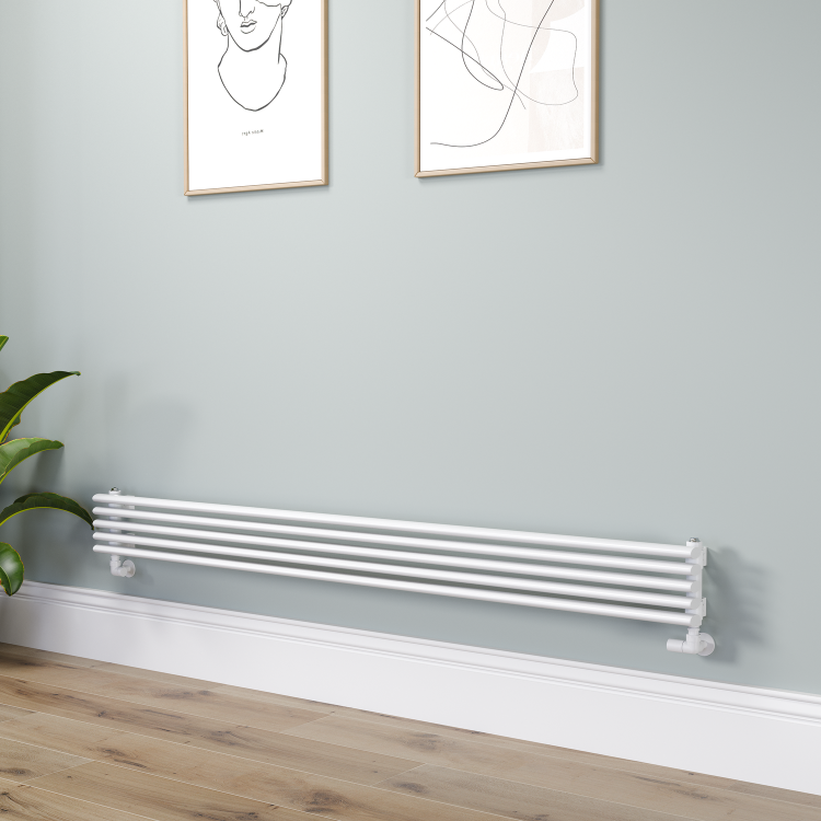 Sorrento Linea White Oval Designer Radiator 295x1200mm Double Panel 2177 BTU - Horizontal Bars